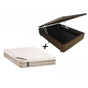 Imagem de Colchão Castor Casal Molas Premium Tecnopedic + Box Baú Casal Sintético Marrom 138x188