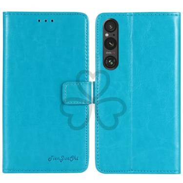 Imagem de TienJueShi Suporte de livro azul retrô flip protetor de couro TPU capa de silicone para Sony Xperia 1 V 6,5 polegadas capa de gel carteira etui