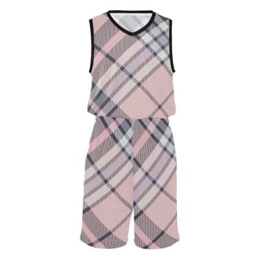 Imagem de Buffalo xadrez xadrez tartan Escócia camiseta de basquete rosa e shorts de basquete para treino masculino, Multi, PP