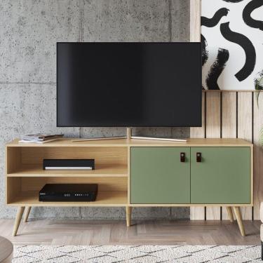 Imagem de Rack para TV até 55 Polegadas 2 Portas e Pés de Madeira Amber Genialflex Savana/Alecrim