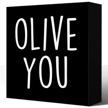 Imagem de Sinais engraçados de bloco de madeira de cozinha, sinal rústico de oliva para cozinha sinal de caixa de madeira para casa de fazenda prateleira de cozinha balcão decoração de mesa