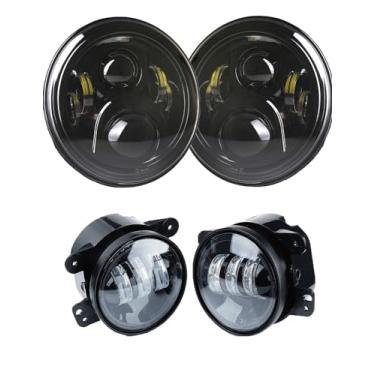 Imagem de ADTOPI Halo de luz LED de 18 cm + farol de neblina de LED de 10 cm, lâmpadas de neblina de LED de 10 cm com luz de LED redonda HALO DRL de substituição compatível com Jeep Wrangler JK TJ LJ JKU