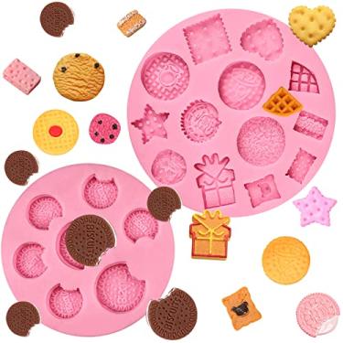 Imagem de Moldes de silicone para fondant de biscoito Oreo, conjunto de 2 moldes de silicone, perfeitos para enfeites de cupcake, massa de biscoito, cola de artesanato de açúcar, chocolate doce, pasta de flor, argila, resina, gesso