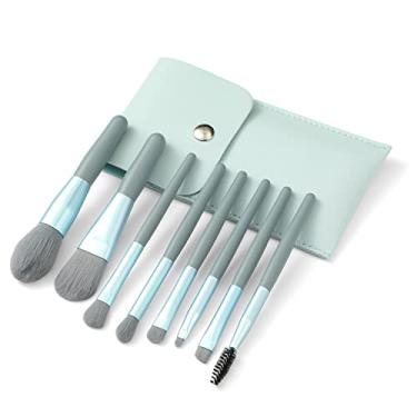 Imagem de Liasun Conjunto de pincéis de maquiagem para viagem, 8 peças, tamanho mini, fibra sintética premium, corretivo, sobrancelhas, sombra, pincel angular, pincel de maquiagem para lábios com bolsa de