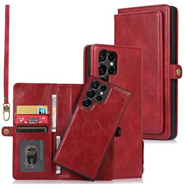 Imagem de Asuwish Capa de telefone para Samsung Galaxy S23 Ultra 5G carteira destacável com protetor de tela e suporte de cartão de crédito flip de couro, acessórios para celular S23ultra 23S S 23 S23ultra5g mulheres homens vermelho