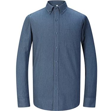 Imagem de MGWDT Camisa social masculina manga longa Oxford abotoada clássica blusa de algodão resistente a rugas, Azul marinho 38, PP