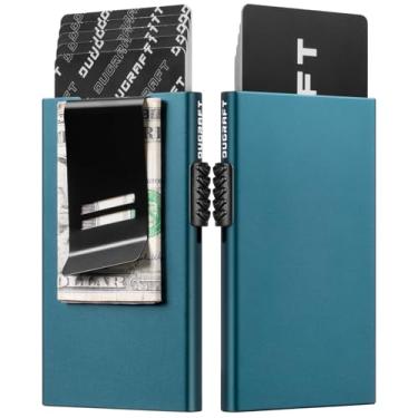 Imagem de DUGRAFT Carteira masculina para cartões de crédito com bloqueio de RFID, porta-cartões pop-up, carteira minimalista fina com clipe para dinheiro, comporta de 5 a 6 cartões, Azul, Porta-cartão de