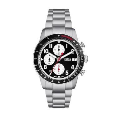 Imagem de Fossil Relógio masculino Sport Tourer Quartz aço inoxidável cronógrafo, cor: prata/preto (modelo: FS6045), Prata, Sport Tourer