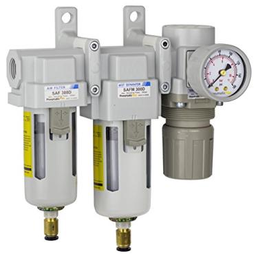 Imagem de Filtro PneumaticPlus SAU330-N03DG Três Stage Air Sistema de Secagem Particulate Air, filtro coalescente, pressão do ar Regulador Combo 3/8" NPT - Poly Tigela, Auto Drain, Bracket, Medidor