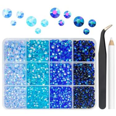 Imagem de qiipii Blue Jelly Resin Rhinestones Bulk 3mm 4mm 5mm Flatback Royal Blue Stones for Crafting Non-Hotfix Teal Blue Sapphire Blue AB Resin Gems Diamonds for Nails Eyes Face Makeup Tumblers DIY Crafts