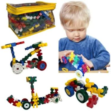 Imagem de Blocos de Montar Multi Encaixes Brinquedo Educativo, 100 Peças, Construa Carros, Caminhões, Ônibus, Aviões, Trens e Mais