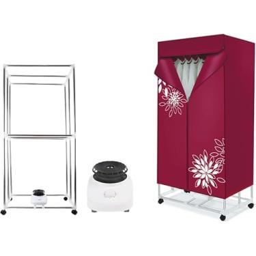 Imagem de Máquina de secar roupa elétrica, máquina de secar roupa portátil de 1000 W, rack de secagem de roupas empilhável de camada dupla, guarda-roupa de rack de aquecedor automático com temporizado