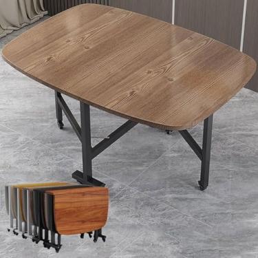 Imagem de Mesa de folha suspensa, mesa de cozinha dobrável, mesa e cadeiras de folha suspensa interna e externa, mesa de jantar que economiza espaço para trabalho, estudo e jantar, marrom, 120 * 80 cm