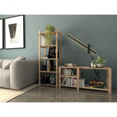 Imagem de Kit Estante Para Cadernos Moderno 140X50Cm Suporta Alta Durabilidade E Aparador Feito De Madeira Org