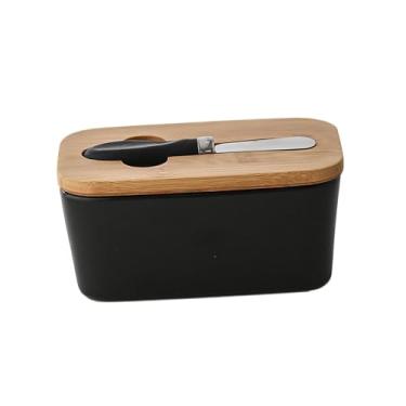 Imagem de Generic Prato de cerâmica para manteiga, queijo, caixa de armazenamento com tampa, recipiente de manteiga, suporte para ferramentas, de loja de , preto