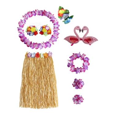 Imagem de Dynwave Acessórios de fantasia de óculos de saia de grama dançarina havaiana para festival de praia, Comprimento da saia 60cm