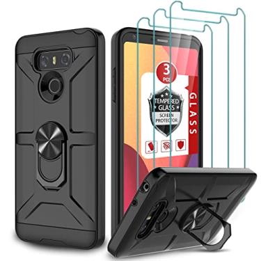 Imagem de GAMEMIUZ Capa para LG G6, capa para LG G6 com [protetor de tela de vidro temperado 3X], suporte de anel integrado e suporte magnético para carro à prova de choque à prova de quedas capa robusta de