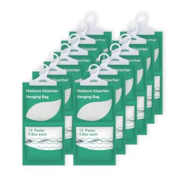 Imagem de Tvuidgeg Pacotes de absorção de umidade, sem fragrância (pacote com 12), pacotes de umidade, sacos de desumidificador de armário suspenso, sacos suspensos de 287 g para quarto, cozinha, porão,
