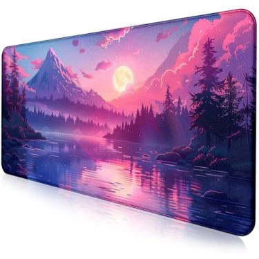 Imagem de Sunset Mountain Scenic XXL Extended Mouse Pad, Fuji Mountain Large Laptop Pad, impermeável, antiderrapante, mesa costurada para escritório de jogos 35,4 x 15,7 x 0,12 polegadas