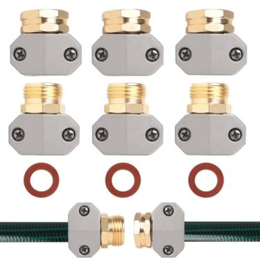 Imagem de GDIM Garden Hose Repair Fittings Aluminum Female and Male With Zinc Clamp Water Hose End Repair Connector Fit 3/4 Inch And 5/8 Inch Garden Hose（3 Sets）