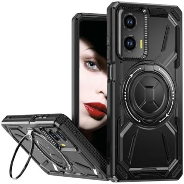 Imagem de Ephoou Capa protetora para Motorola Edge 50 Fusion com suporte de anel de 360°, capa de telefone resistente à prova de choque de camada dupla de nível militar para Motorola Edge 50 Fusion. SHJ-Preto