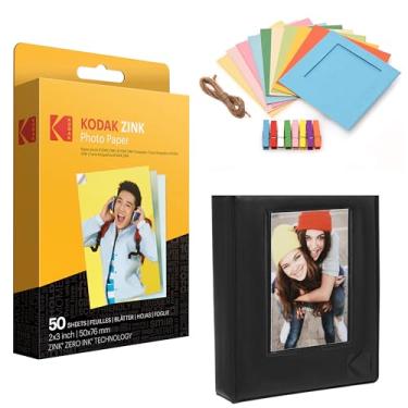 Imagem de KODAK Papel fotográfico premium Zink de 5 x 7,6 cm (50 folhas) + molduras quadradas coloridas para pendurar + álbum de fotos (compatível com impressão)