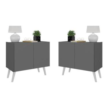 Imagem de Kit 2 Mesas de Cabeceira Retrô 2 Portas Multimóveis MP4138, Grafite/Br