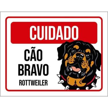Imagem de Kit 3 Placas Cuidado Cão Cachorro Bravo Rottweiler - Sinalizo