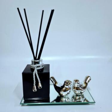 Imagem de Difusor Para Essência, Bandeja + 2 Pássaro. - R&A, Cubo preto prata