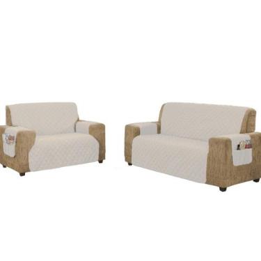 Imagem de Jogo de protetor de sofá para sofá couro 3 e 2 lugares com fixador - l