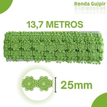 Imagem de Renda Guipír Verde Folha - 25Mm Rolo Com 13,7 Metros - Chl207 - Nybc