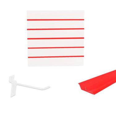 Imagem de Painel Canaletado Branco em Mdf 0,61 x 0,61m com Perfil Pvc Vermelho e
