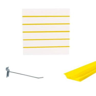 Imagem de Painel Canaletado Branco em Mdf 0,61 x 0,61m com Perfil Pvc Amarelo e 