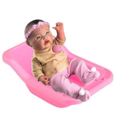 Imagem de Kit Brinquedo Realista Boneca Pode Dar Banho + Banheira Rosa - Monte L