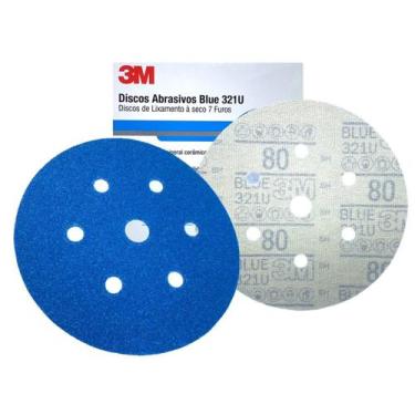 Imagem de Kit Disco Hookit Lixamento A Seco Abrasivo 3M Blue 321U Grão 80 7 Furo