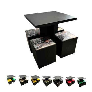 Imagem de Mesa com 4 cadeiras puff banqueta para sacada sala de jogos e jantar -