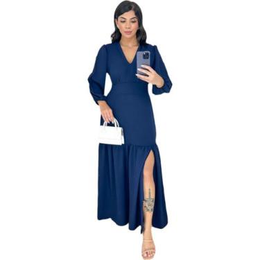 Imagem de Gior Style Vestido longo feminino tecido duna não amassa com abertura 