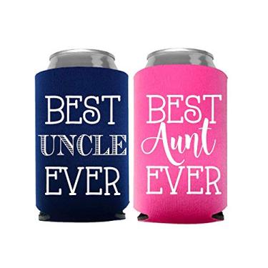 Imagem de Best Aunt and Uncle Ever Can Coolers, Set of 2, 1 Pink and 1 Navy Blue Beer Can Coolies, New Aunt Gifts, Novelty Can Cooler, Perfect Birthday, Gender Reveal Gift, Baby Announcement (Aunt And Uncle)