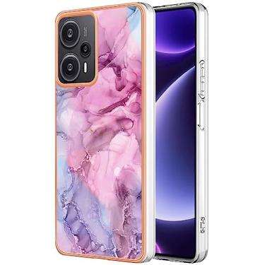 Imagem de Dinglijia Capa de telefone para Xiaomi Poco F5 5G, TPU macio + padrão de mármore IMD design fino proteção de câmera e tela para meninas e mulheres capa para Xiaomi Poco F5 5G, BKC rosa