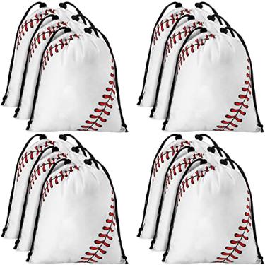 Imagem de Nuogo 24 peças de sacos de cordão 25,4 x 30,5 cm com tema esportivo para lembrancinhas de festa, sacolas de presente para equipes de bola esportiva, academia (beisebol branco)