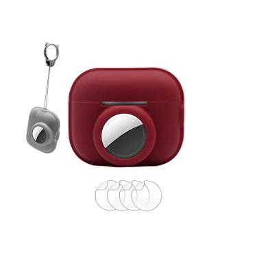 Imagem de Capa 2 em 1 para Airtag AirPods Pro (2ª geração) fones de ouvido sem fio com cancelamento de ruído ativo, capa de silicone para fones de ouvido Bluetooth Apple com suporte Airtag, com 4 protetores de tela vinho tinto