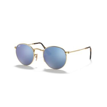 Imagem de Óculos de sol Ray-Ban RB3447N de lente plana redonda, flash dourado/azul claro, 50 mm
