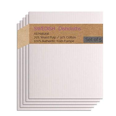 Imagem de Pano de prato sueco (cor natural) conjunto de 5 peças de substituição de toalha de papel | panos de prato | panos de esponja de limpeza absorventes reutilizáveis ecológicos