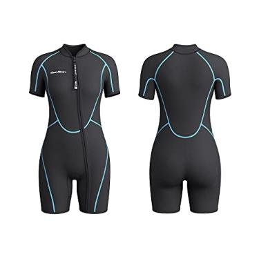 Imagem de Seaskin Roupa de mergulho masculina curta de 3 mm, roupa de mergulho de corpo inteiro com zíper frontal para mergulho, snorkeling, surfe, natação, PP