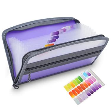 Imagem de NAFY Organizador pequeno de arquivos sanfonado, tamanho A5, 13 bolsos, organizador de recibos de cupão com zíper, 28 x 18 cm, sanfonado, pasta expansível para cupom, recibos, contas, dinheiro (roxo)