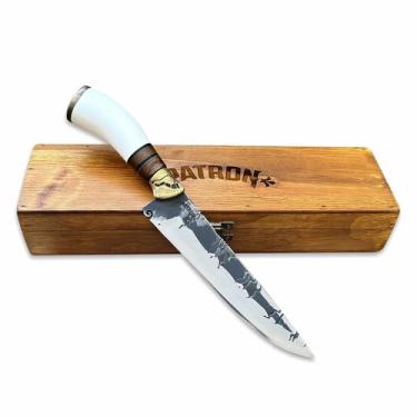 Imagem de Faca Churrasco 8P Inox 3mm Forj. Chifre Branco Guarda Cx Mad - Patron