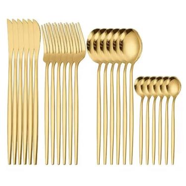 Imagem de 24 Peças Conjunto De Talheres De Aço Luxo Inoxidável Faqueiros Dourado