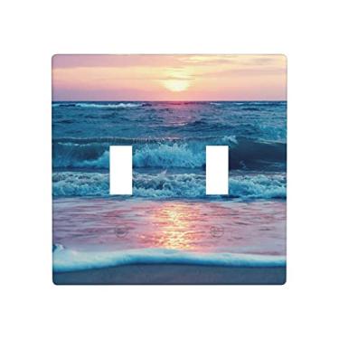 Imagem de Blue Ocean Sunrise Beach Decor Print Light Switch Plate Cover Placas de parede de plástico (interruptor de alternância dupla)