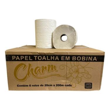 Imagem de Papel Toalha Bobina 100% Celulose Virgem Cxa C/6 200m Charm