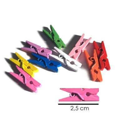 Imagem de Mini Prendedor Colorido 2,5 Cm Madeira Mola Metal - IGUANNA